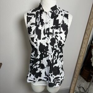 Vintage Autograph Women S Black Sleeveless Blouse Cottagecore Floral Cotton